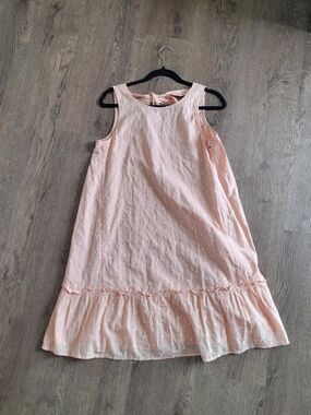 LOFT Light Pink Sleeveless Swiss Dot Dress with Ruffle Hem